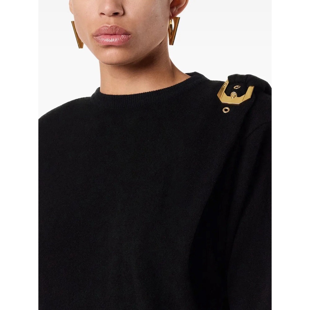 Versace Wool Buckle Sweater Black Size-42 US 6 Gold Hardware Made in Italy - Picture 14 of 15